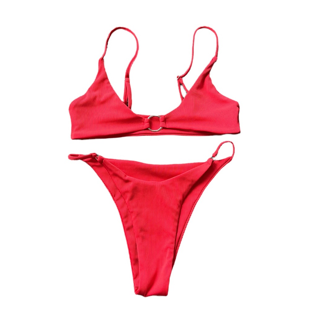 red ribbed bikini